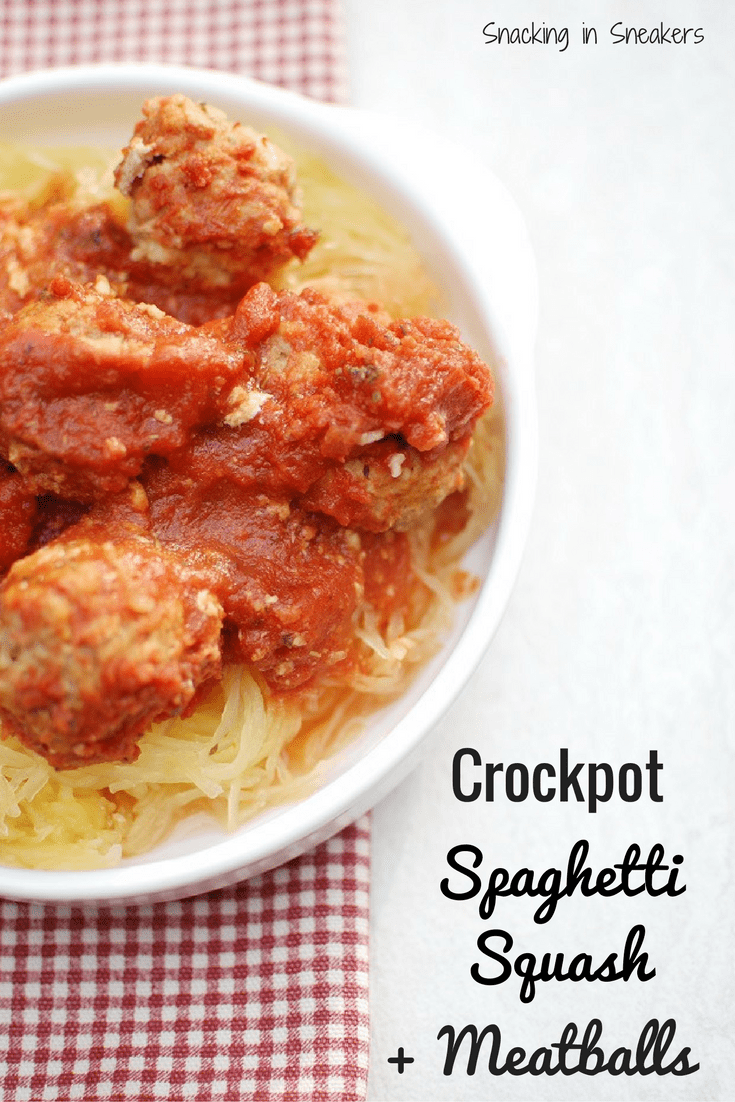 Crockpot Spaghetti Squash and Meatballs Snacking in Sneakers