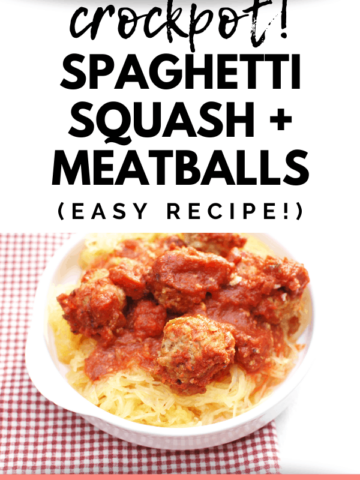 a bowl full of crockpot spaghetti squash and meatballs