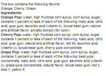 Popsicle Ingredient List