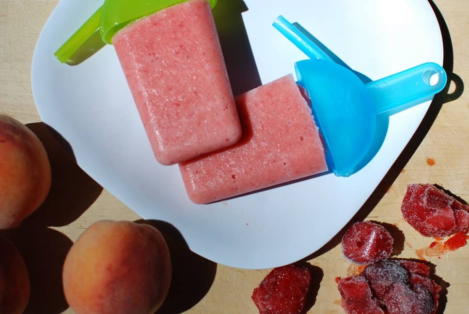 Strawberry and Peach Popsicles.