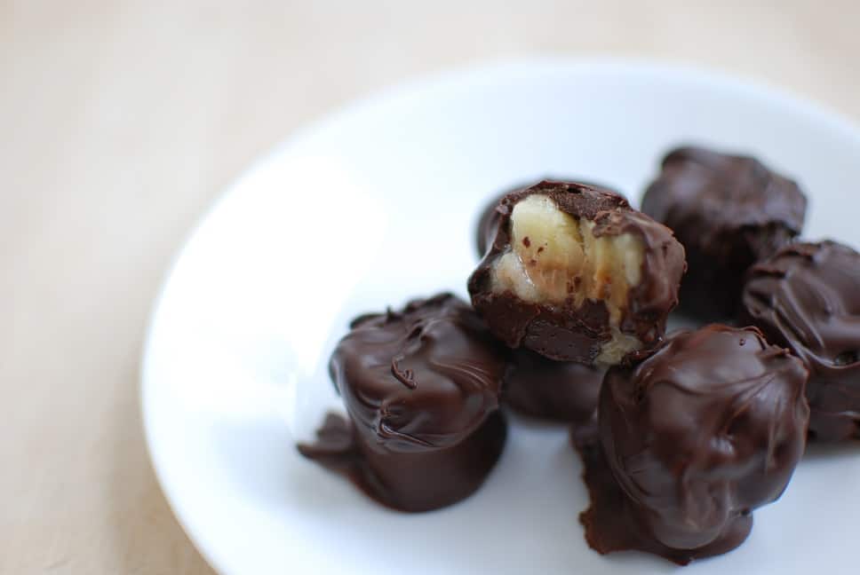 Frozen Banana Bites on a plate.