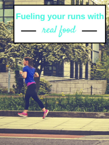 A photo of a female runner outside with a text overlay about fueling runs with real food