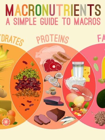 An infographic showing which foods are made up of carbohydrates, fats, and protein macronutrients.