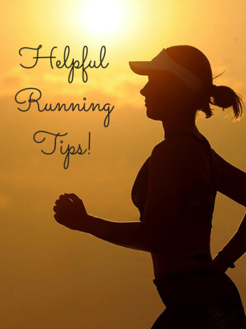 A female running at sunrise with a text overlay about helpful running tips