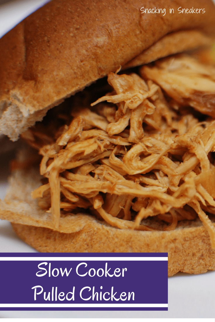 Slow Cooker Pulled Chicken Snacking in Sneakers