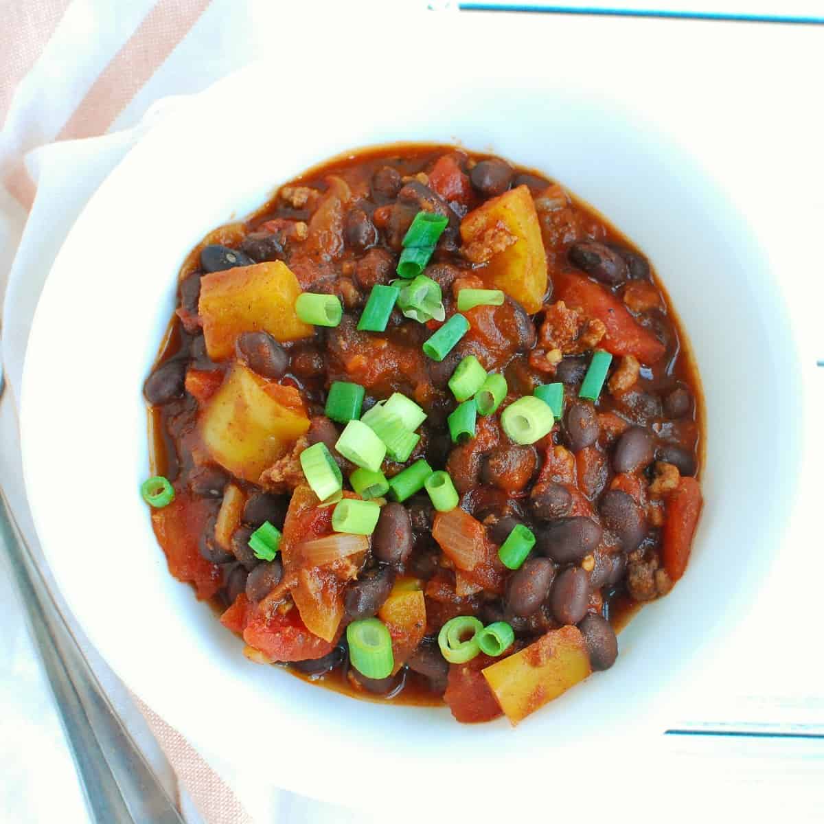 Chipotle Chili with Beef and Black Beans Snacking in Sneakers