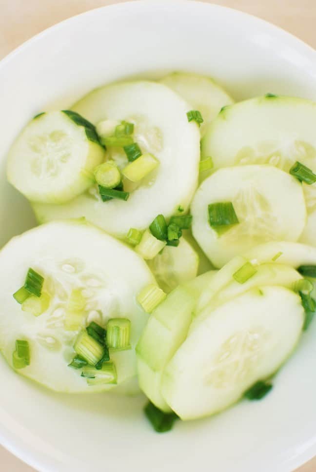 Low carb cucumber salad in a bowl