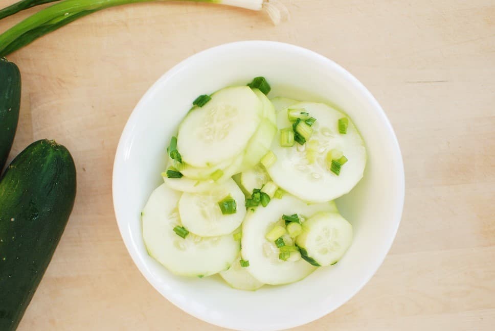 Low carb cucumber scallion salad in a bowl