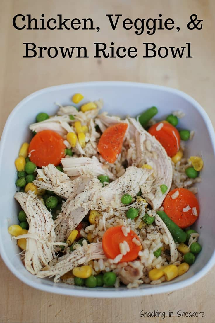 Chicken Veggie and Brown Rice Bowl! A cheap and easy healthy dinner, and a great recovery meal for athletes.