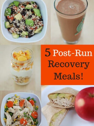 A collage image of several post run recovery meals
