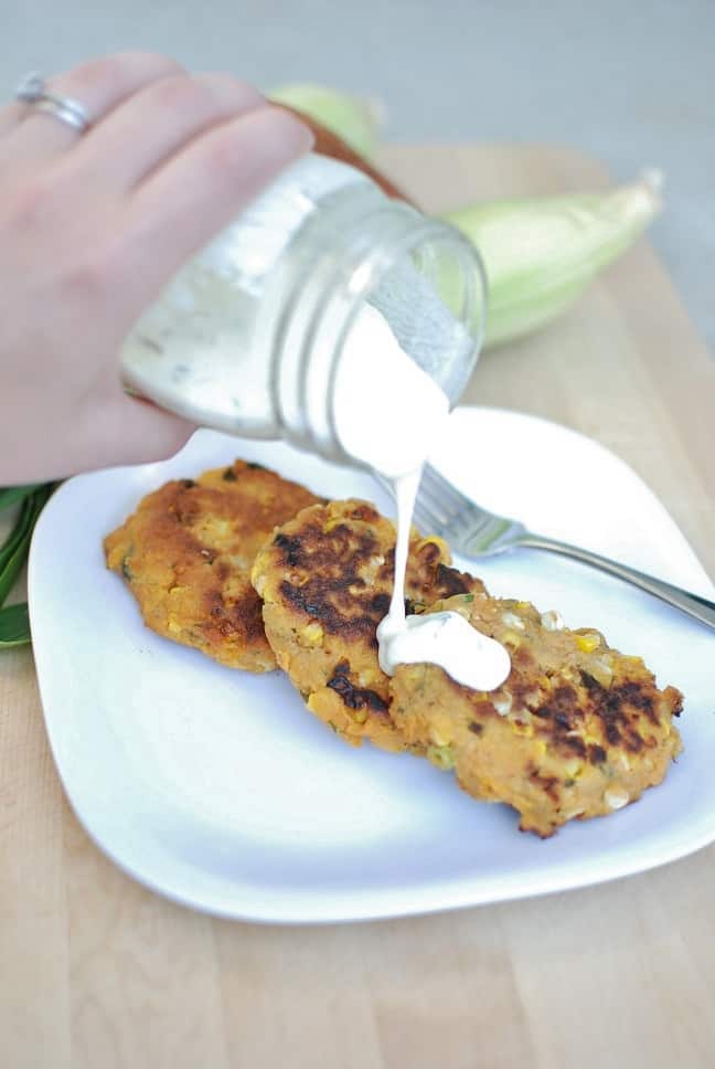 Vegan Corn Fritters with Aquafaba Aioli Snacking in Sneakers
