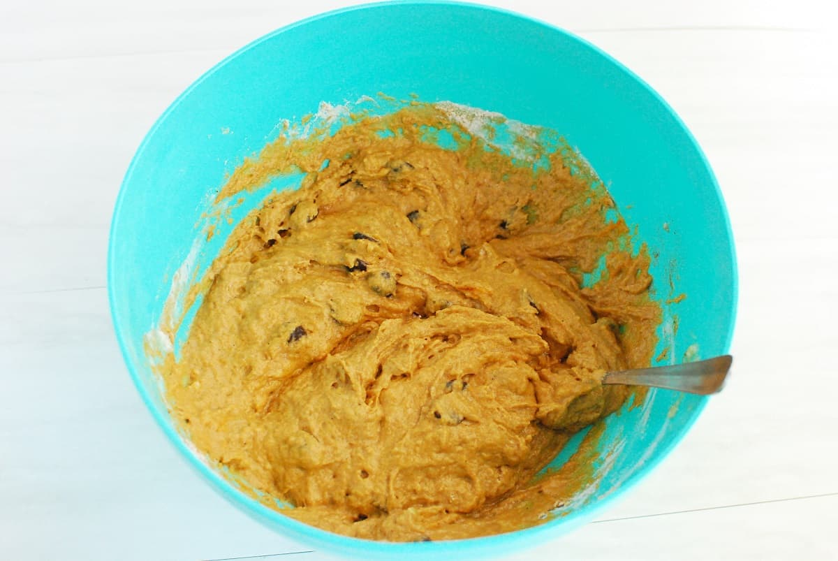 Muffin batter in a bowl.