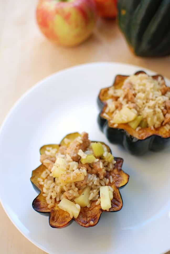 This sausage and apple stuffed squash is made with less than 10 ingredients.