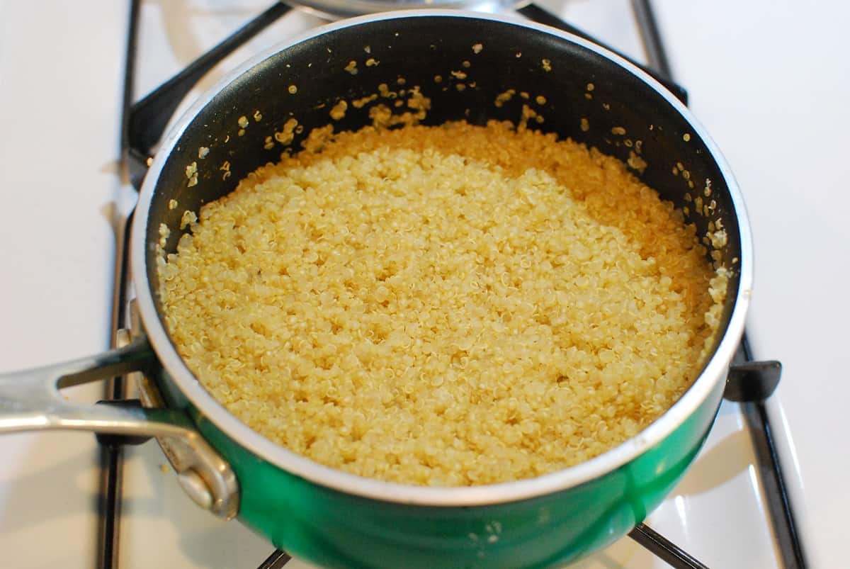 Cooked quinoa in a pot.