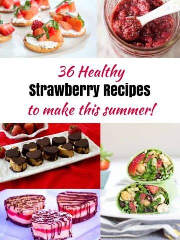 a collage image of several different strawberry recipes