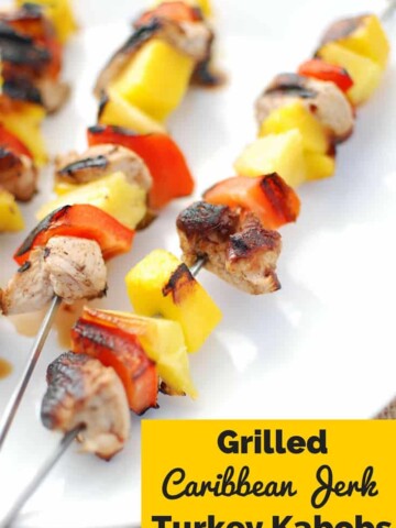 Grilled turkey tenderloin kabobs with peppers and fruit