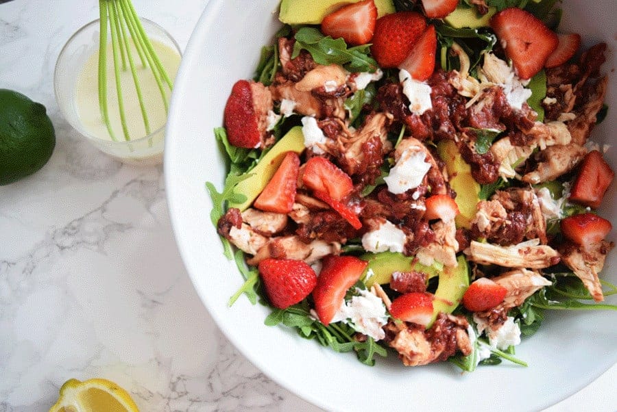 A healthy chicken and strawberry salad.