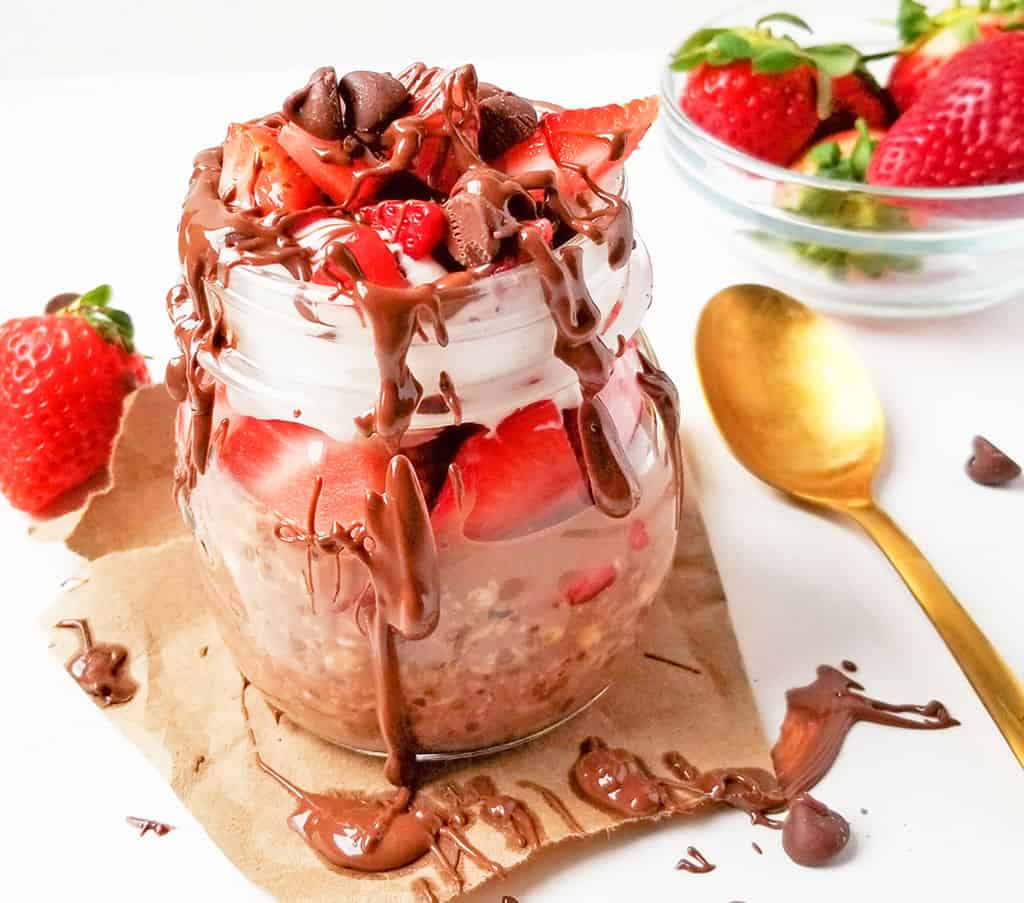 Chocolate strawberry overnight oats.