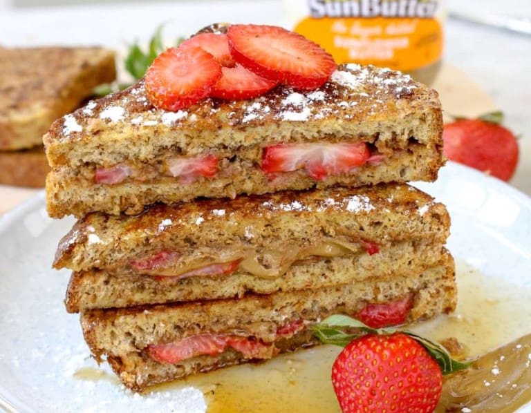 Strawberry and sunbutter stuffed french toast.