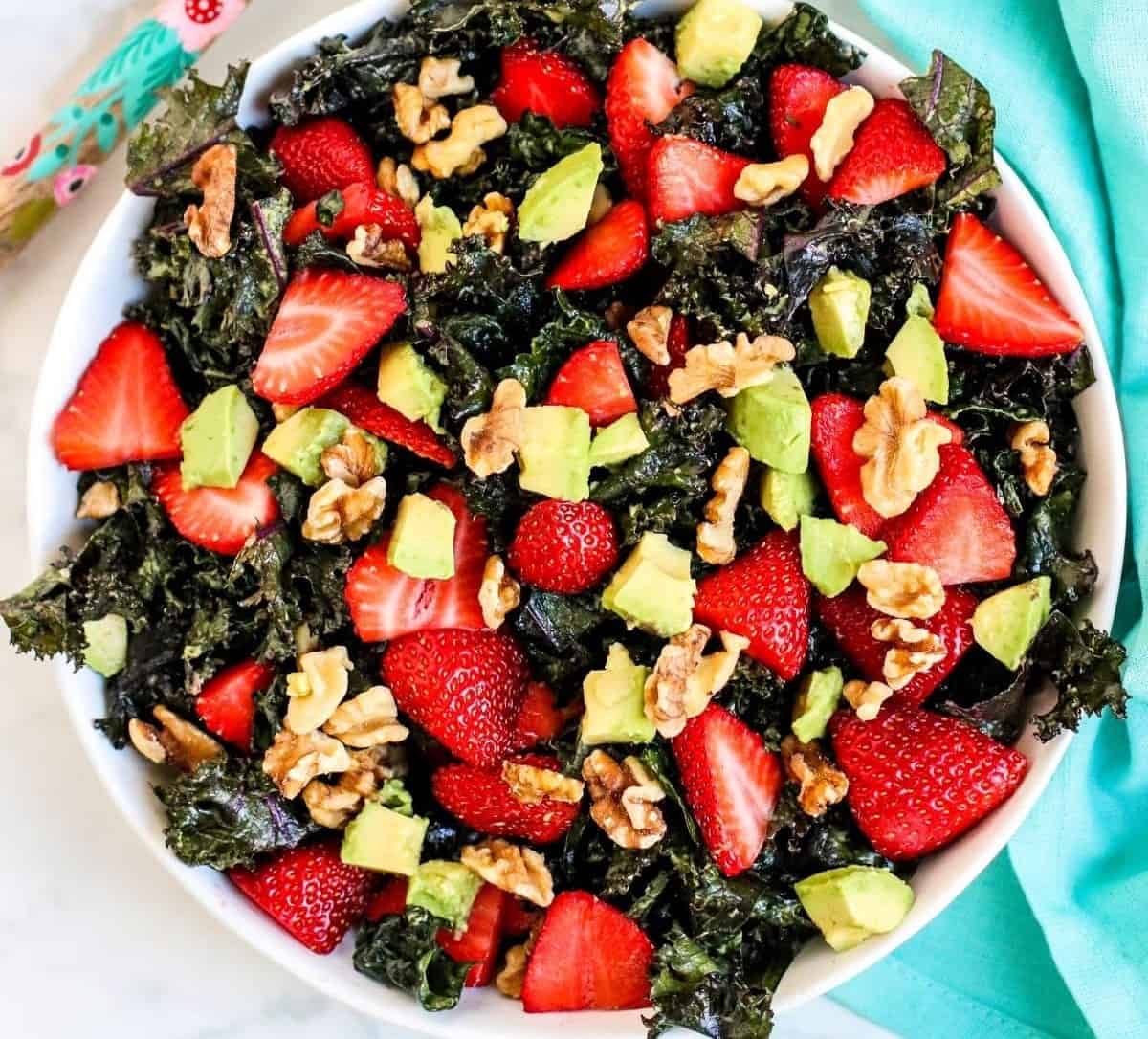A strawberry kale and avocado salad.