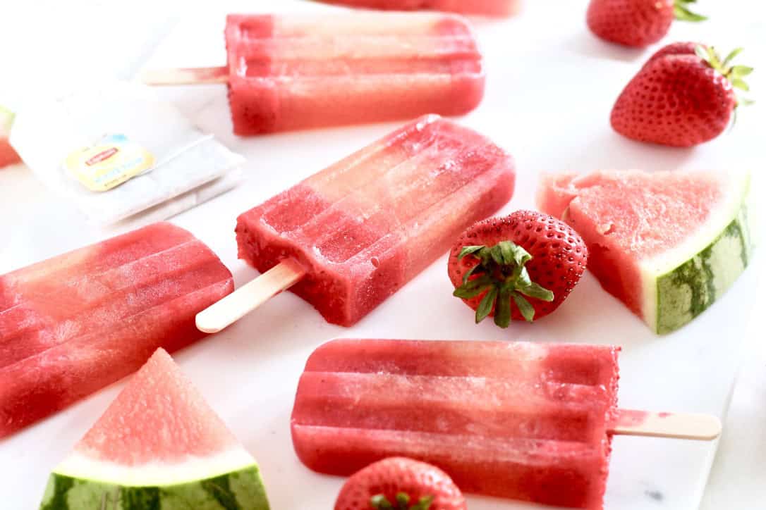 Strawberry watermelon iced tea popsicles.