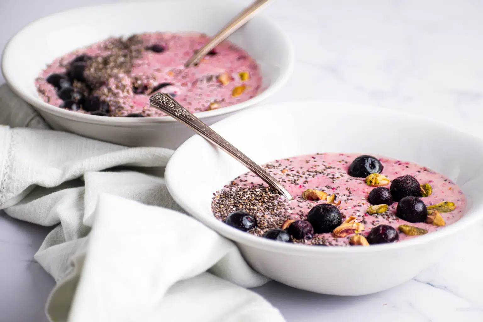A berry banana smoothie bowl.