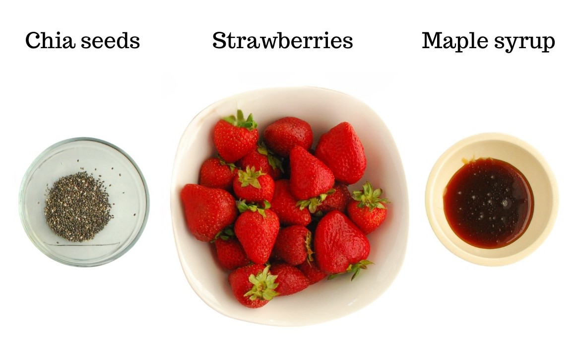 Strawberries, chia seeds, and maple syrup.
