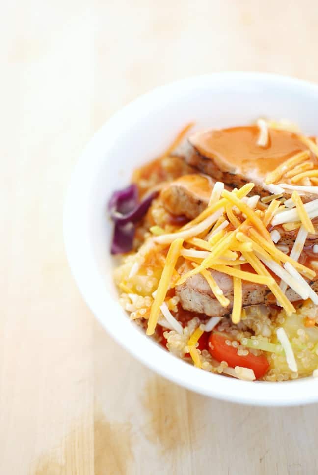 Rainbow Enchilada Bowl with Pork & Quinoa Snacking in Sneakers