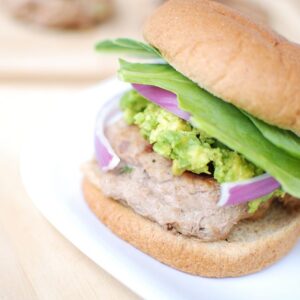 A southwestern turkey burger on a plate.