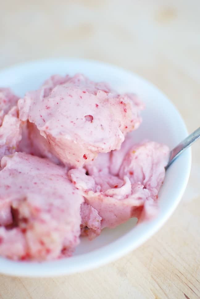 A bowl of strawberry banana nice cream.