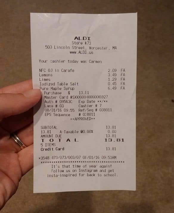 Homemade sports drink receipt