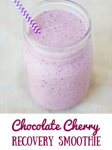 Chocolate cherry smoothie with a text overlay
