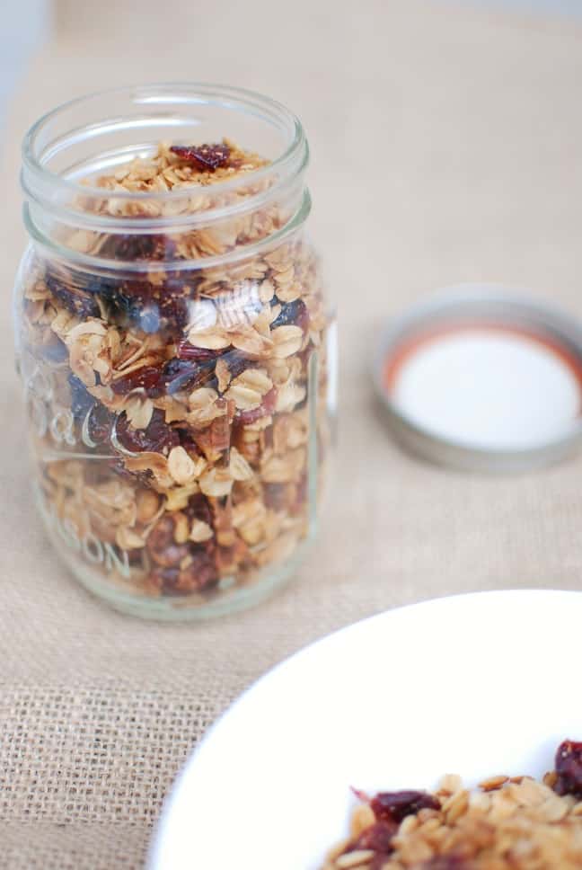 Mason jar full of homemade crockpot granola