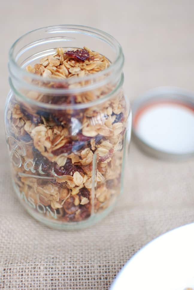 crockpot granola in a mason jar