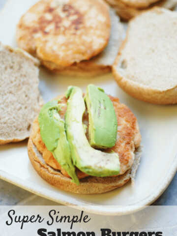 These salmon burgers are one of the easiest recipes ever! Just a few simple ingredients make a healthy family lunch or dinner that’s done in under 15 minutes.