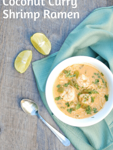 This coconut curry shrimp ramen bowl recipe screams cool weather comfort food. And this healthy dinner still clocks in at under 450 calories per serving, includes 19 grams of protein, and is done in under 30 minutes!