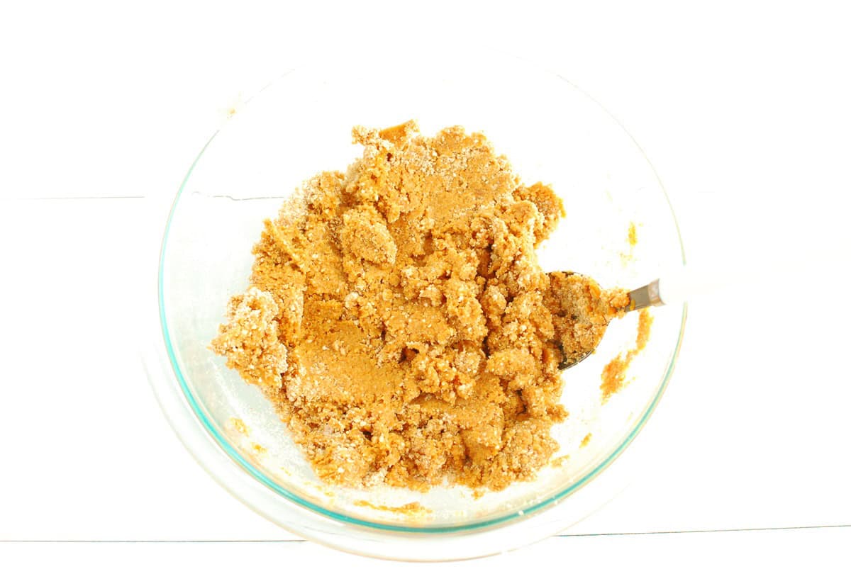 A mixing bowl with pumpkin truffle filling.
