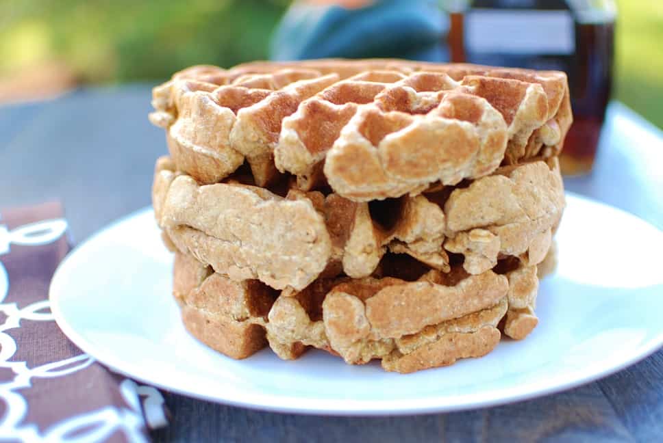 These acorn squash waffles are a perfect family breakfast on a cold winter morning! They’re healthier than most waffle recipes since they’re whole grain and contain a vegetable – plus they are easy to whip up quickly.