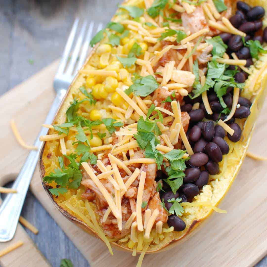 BBQ Chicken Spaghetti Squash Bowls Snacking in Sneakers