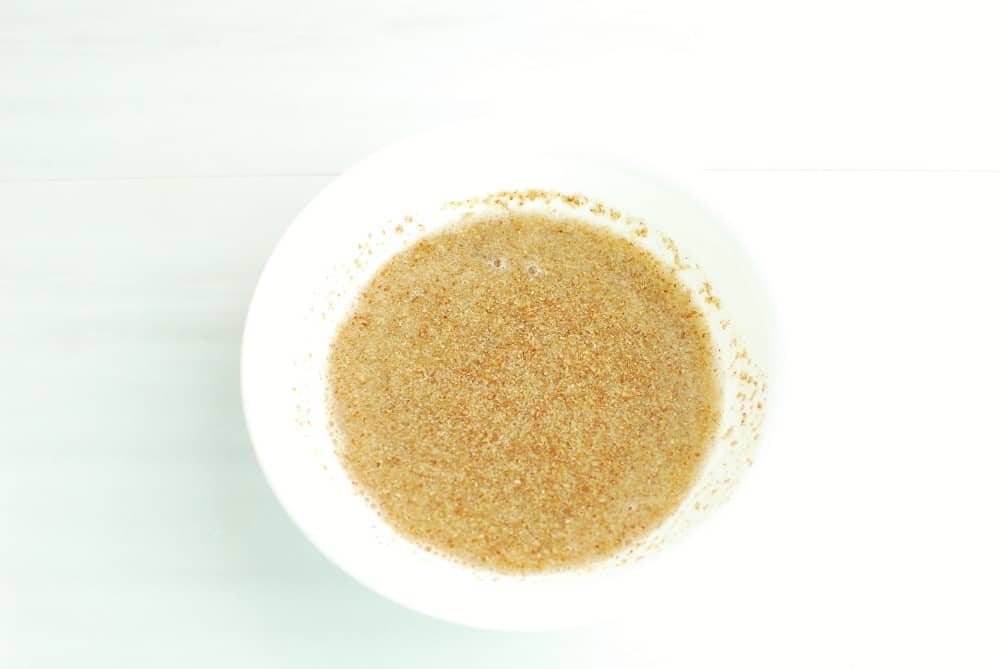 A white bowl with a flax egg.