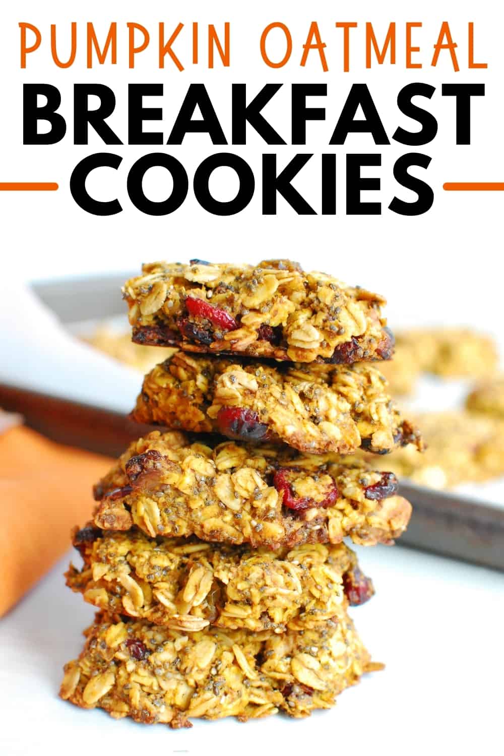 A stack of 5 pumpkin oatmeal breakfast cookies.