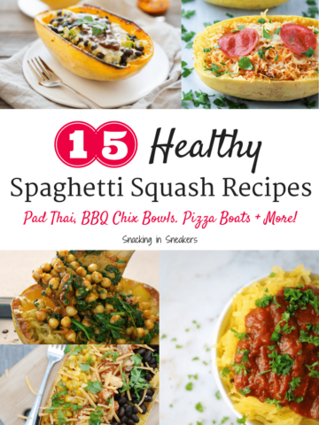 These 15 healthy spaghetti squash recipes are great for tasty, nutritious dinners! From pad thai to BBQ chicken bowls to pizza boats, find ideas for new ways to use spaghetti squash.