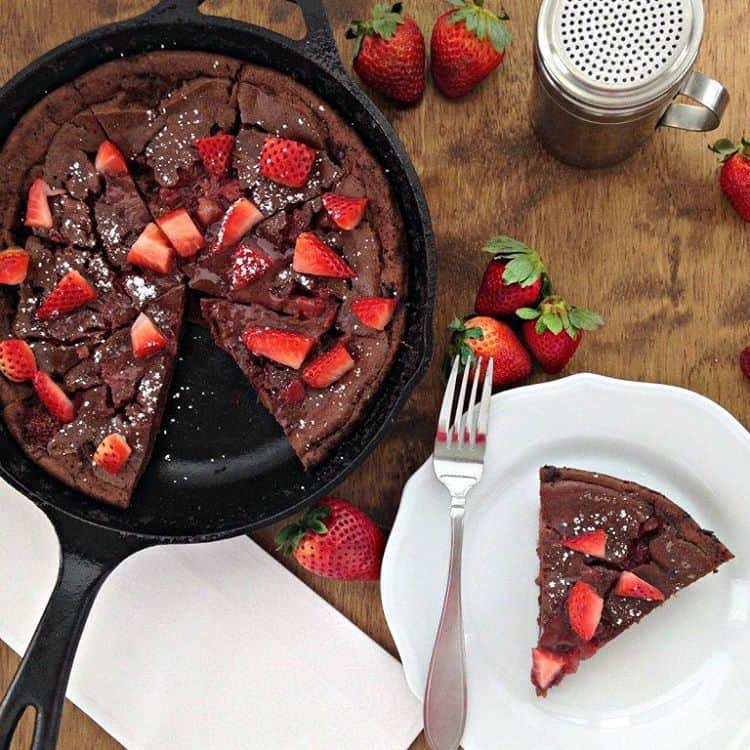 A chocolate strawberry skillet pancake.