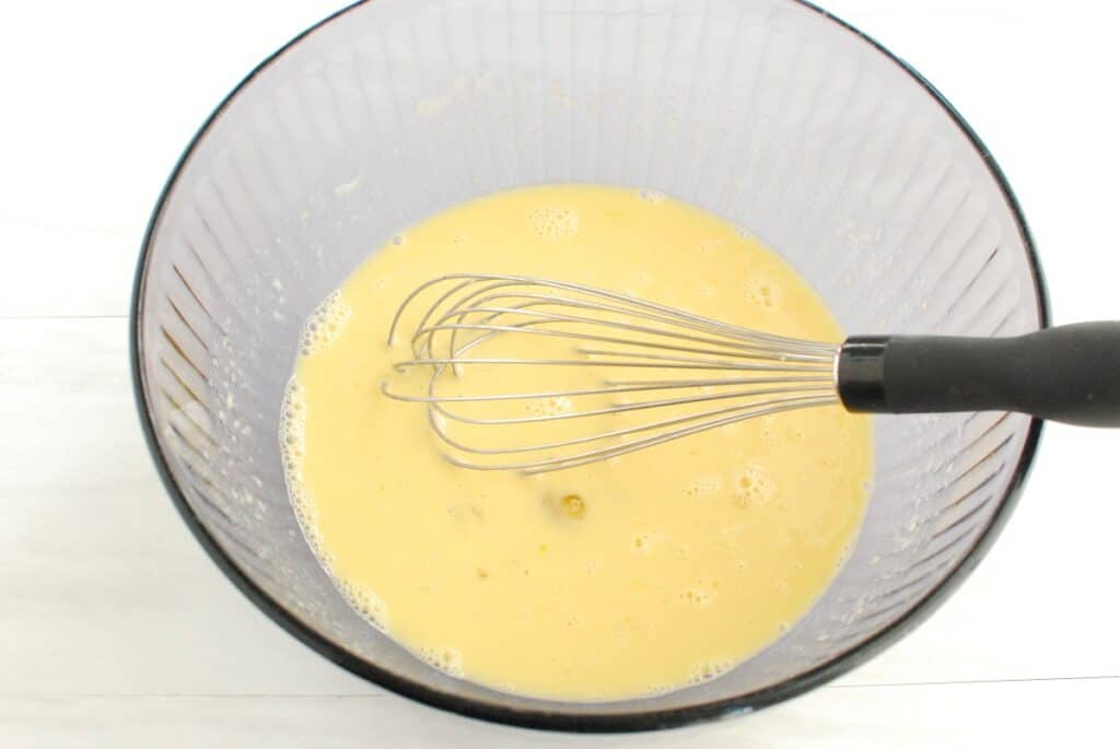 Eggs, almond milk, applesauce, and vanilla whisked together.