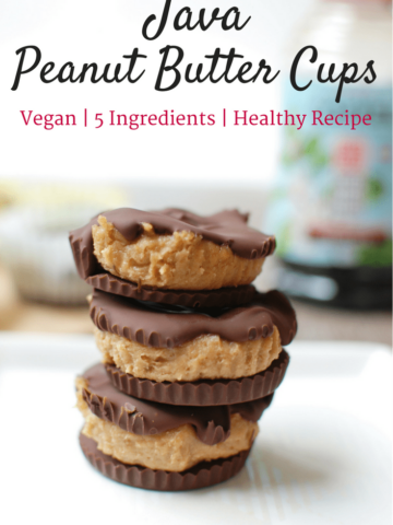 These healthy homemade java peanut butter cups are like an elevated version of your childhood favorite! This vegan dessert is just 5 ingredients and is naturally sweetened using dates. | Coffee Recipe | Peanut Butter Desserts | Peanut Butter Recipes