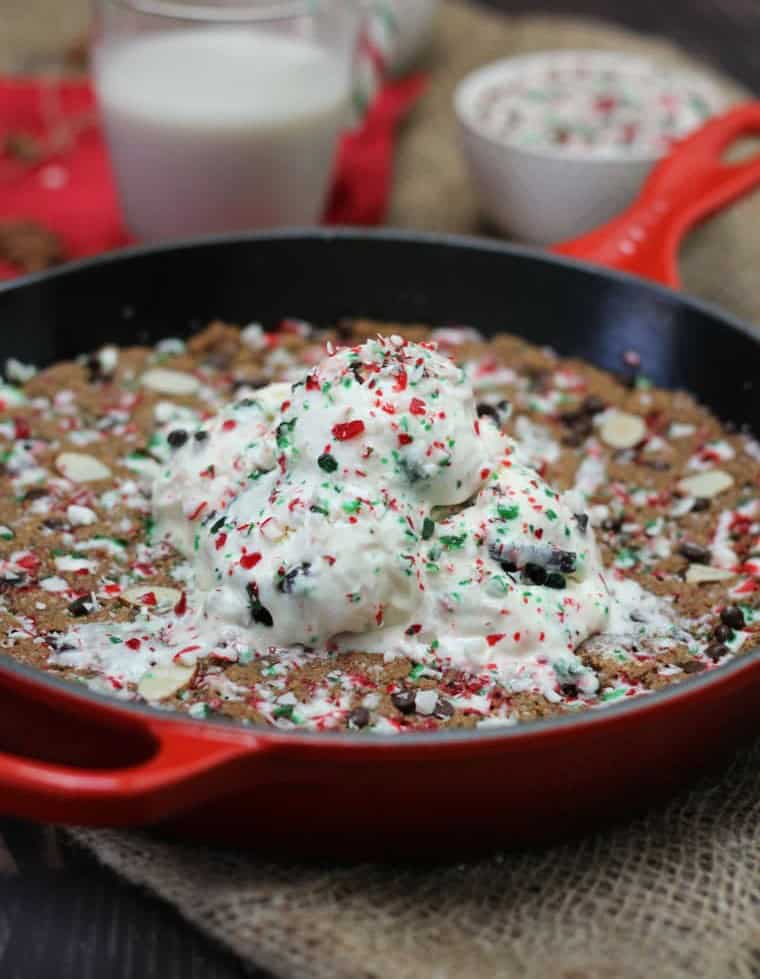 A candy cane skillet cookie.