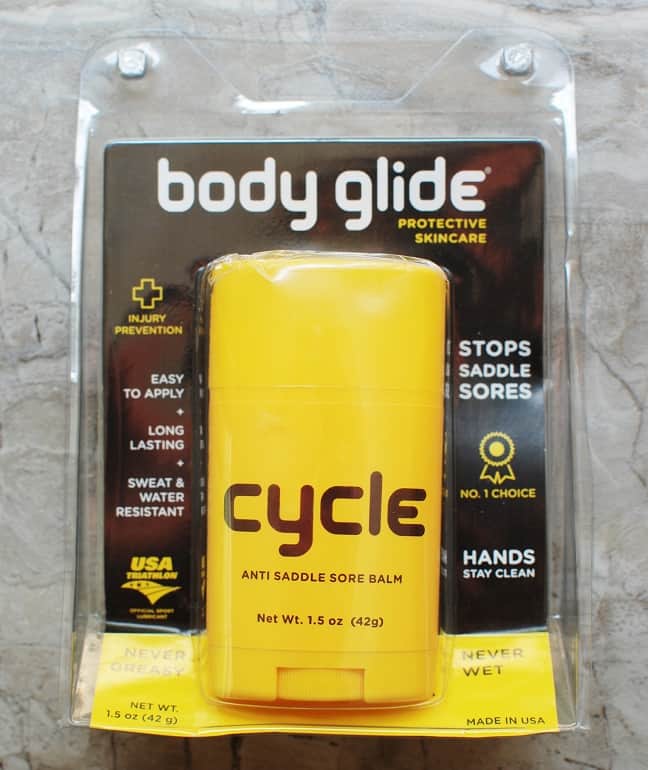 A package of body glide cycle anti saddle sore balm.