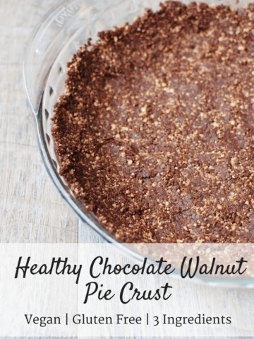 Whip up your next no-bake pie with this healthy pie crust recipe! Made using just 3 ingredients – walnuts, dates, and cocoa powder – so it’s gluten free and vegan too.