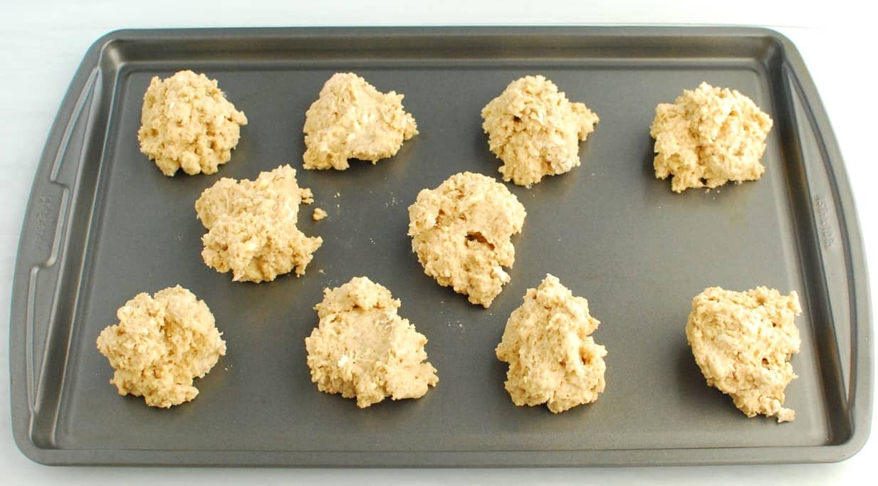 Dough portioned out on a baking sheet.