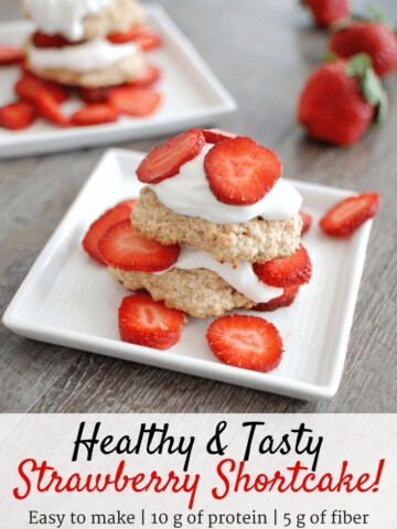 This healthy strawberry shortcake recipe is perfect for a summer dessert! It works great for a cookout –make the biscuits ahead of time and guests can add the toppings.